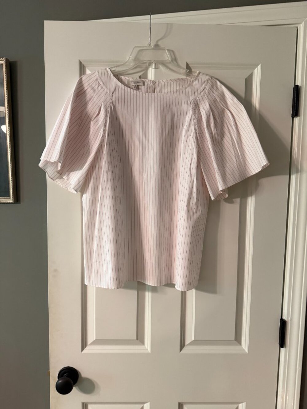 **Adorable Lafayette 148 Pink & White Striped Top**